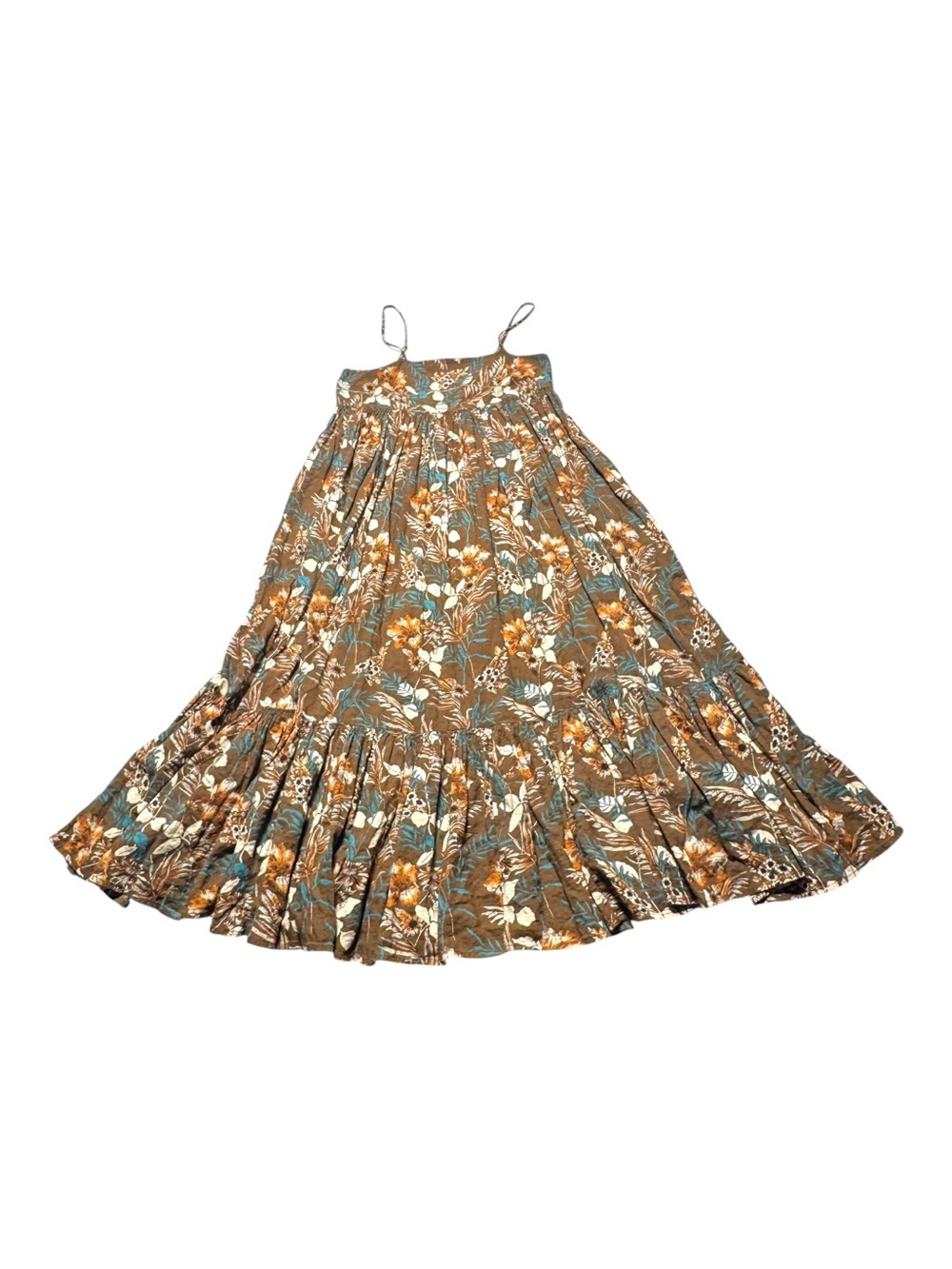 NATURAL LIFE Women’s Small Brown and Teal Floral Tiered Midi Maxi Dress Boho